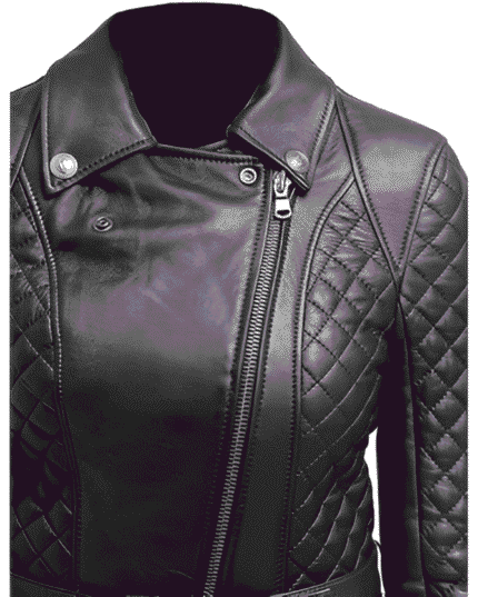 This Quilted Leather Jacket for Canadian women and girls features tailored seams, pockets and cozy warmth to keep you stylish on snowy city days.
